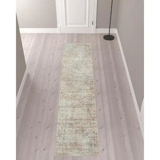 Gray Damask Distressed Runner Rug Photo 2