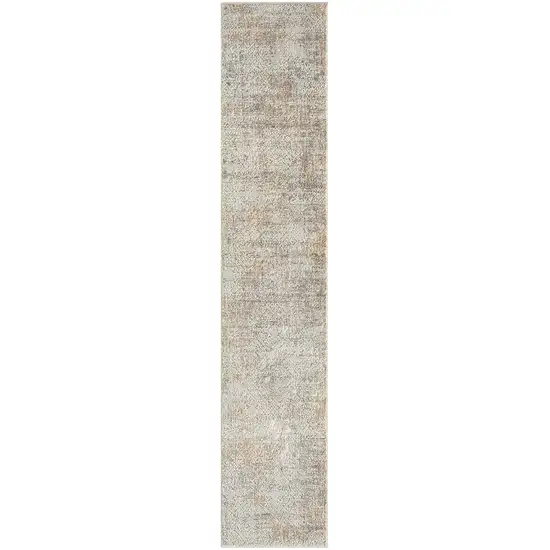 Gray Damask Distressed Runner Rug Photo 1