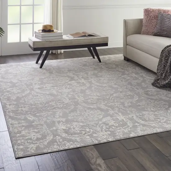 Gray Damask Power Loom Area Rug Photo 6