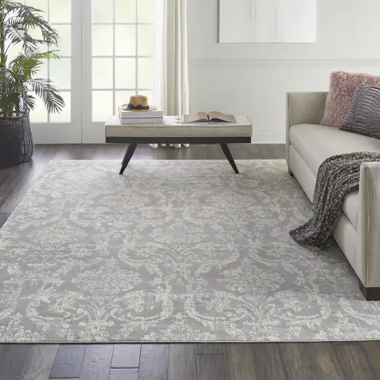 Gray Damask Power Loom Area Rug Photo 7