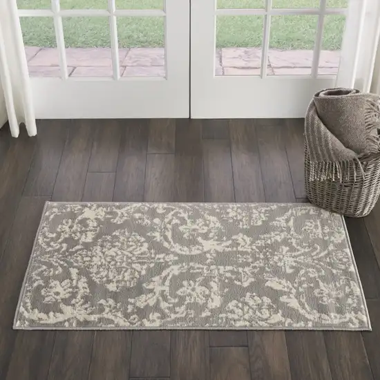 Gray Damask Power Loom Area Rug Photo 5