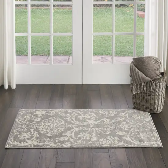 Gray Damask Power Loom Area Rug Photo 6