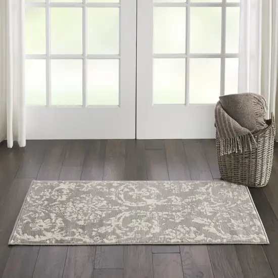 Gray Damask Power Loom Area Rug Photo 4