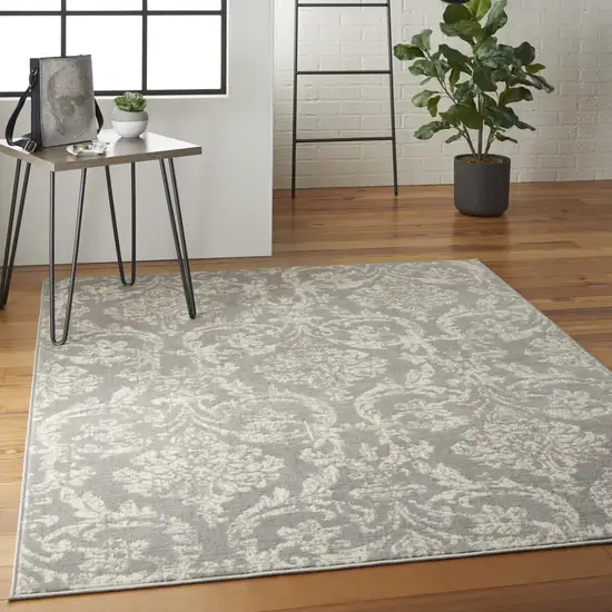 Gray Damask Power Loom Area Rug Photo 5