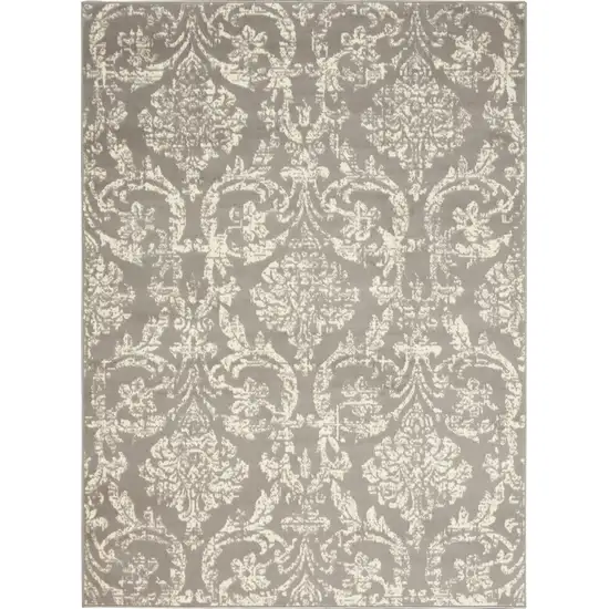 Gray Damask Power Loom Non Skid Area Rug Photo 3