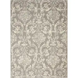 Photo of Gray Damask Power Loom Non Skid Area Rug