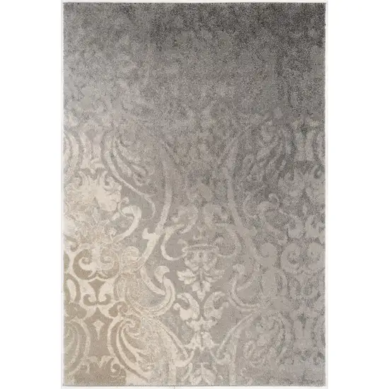 Gray Damask Washable Non Skid Area Rug Photo 1