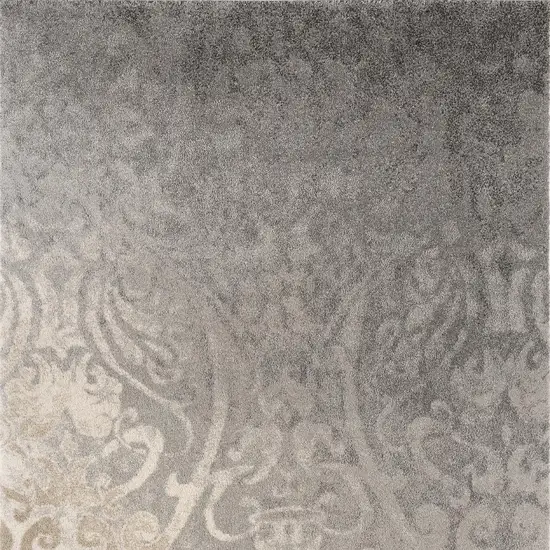 Gray Damask Washable Non Skid Area Rug Photo 4