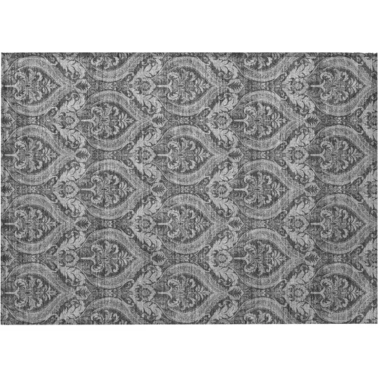 Gray Damask Washable Non Skid Indoor Outdoor Area Rug Photo 4