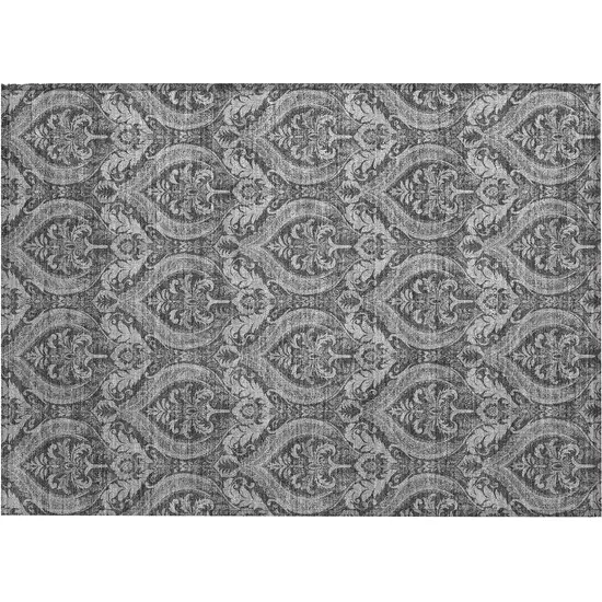 Gray Damask Washable Non Skid Indoor Outdoor Area Rug Photo 2