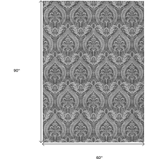 Gray Damask Washable Non Skid Indoor Outdoor Area Rug Photo 3