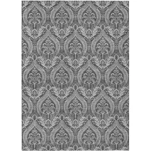 Photo of Gray Damask Washable Non Skid Indoor Outdoor Area Rug