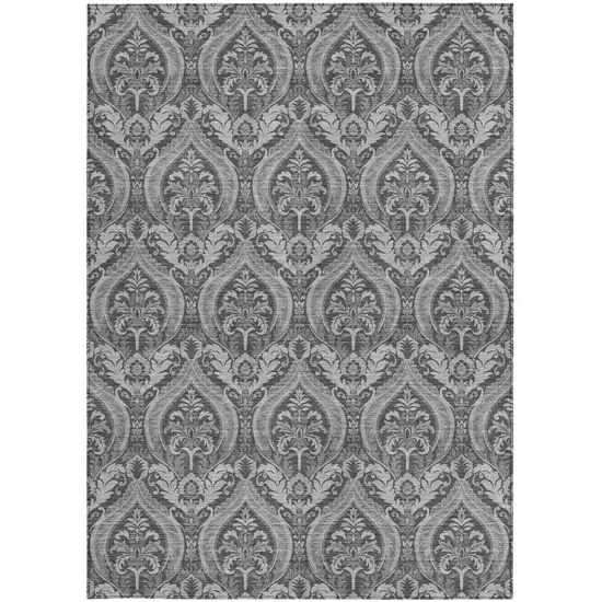 Gray Damask Washable Non Skid Indoor Outdoor Area Rug Photo 5