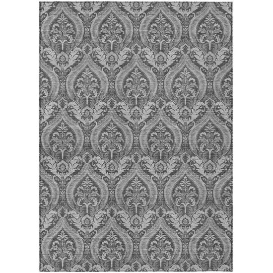 Gray Damask Washable Non Skid Indoor Outdoor Area Rug Photo 2