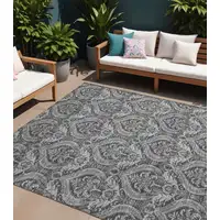 Photo of Gray Damask Washable Non Skid Indoor Outdoor Area Rug