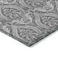 Photo of Gray Damask Washable Non Skid Indoor Outdoor Area Rug