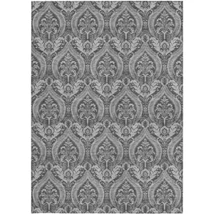 Photo of Gray Damask Washable Non Skid Indoor Outdoor Area Rug