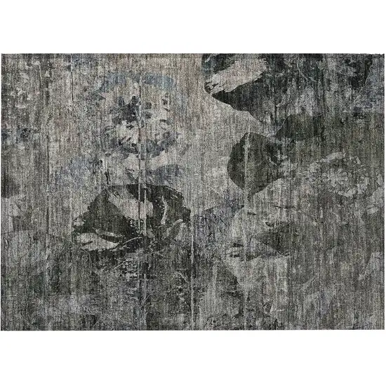 Gray Dark Green and Black Floral Washable Non Skid Indoor Outdoor Area Rug Photo 5