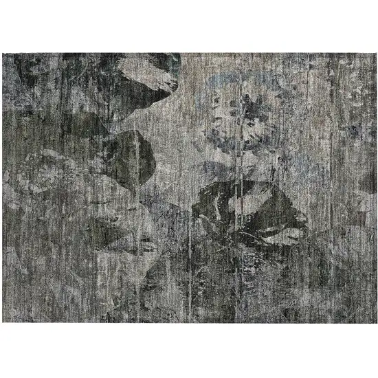 Gray Dark Green and Black Floral Washable Non Skid Indoor Outdoor Area Rug Photo 2