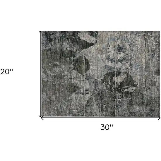 Gray Dark Green and Black Floral Washable Non Skid Indoor Outdoor Area Rug Photo 3