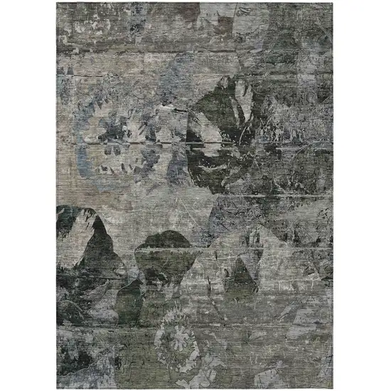 Gray Dark Green and Black Floral Washable Non Skid Indoor Outdoor Area Rug Photo 2