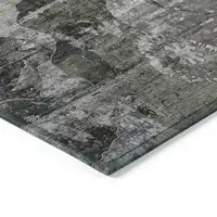 Photo of Gray Dark Green and Black Floral Washable Non Skid Indoor Outdoor Area Rug