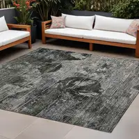 Photo of Gray Dark Green and Black Floral Washable Non Skid Indoor Outdoor Area Rug