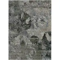 Photo of Gray Dark Green and Black Floral Washable Non Skid Indoor Outdoor Area Rug