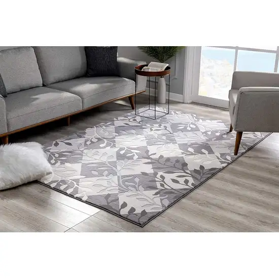 Gray Diamond and Vines Area Rug Photo 2