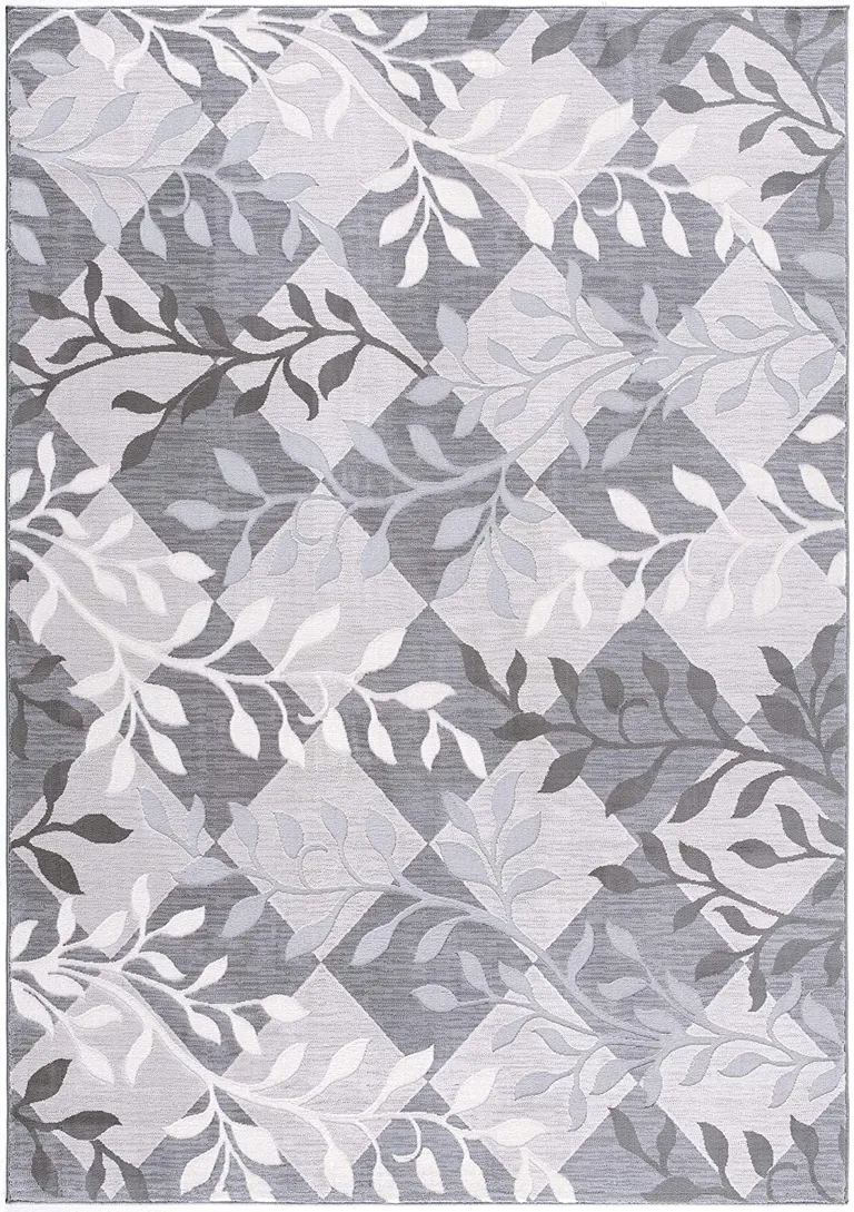 Gray Diamond and Vines Area Rug Photo 1