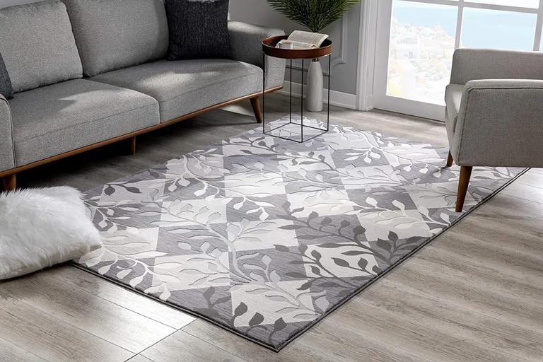 Gray Diamond and Vines Area Rug Photo 2