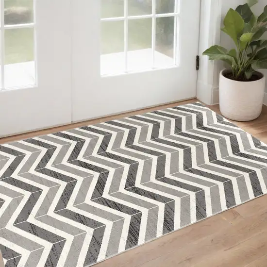 Gray Chevron Dhurrie Area Rug Photo 1