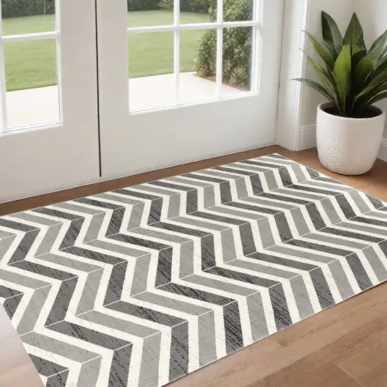 Gray Chevron Power Loom Area Rug Photo 1