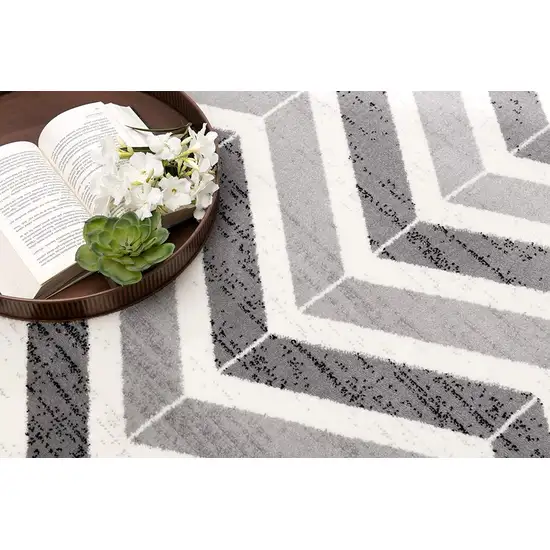 Gray Distressed Chevron Area Rug Photo 6