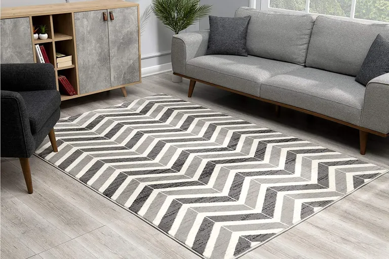 Gray Distressed Chevron Area Rug Photo 4