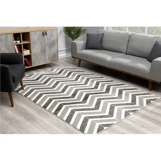 Gray Distressed Chevron Area Rug Photo 4