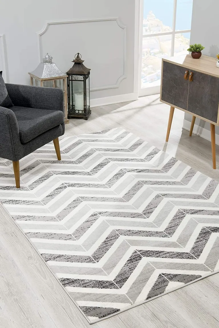 Gray Distressed Chevron Area Rug Photo 3