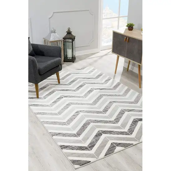 Gray Distressed Chevron Area Rug Photo 3