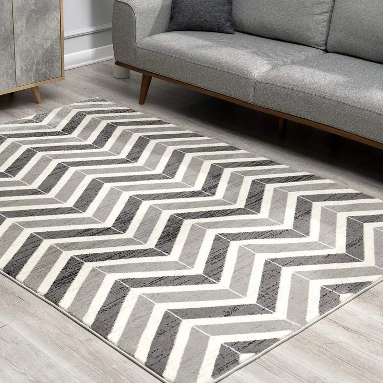 Gray Distressed Chevron Area Rug Photo 5