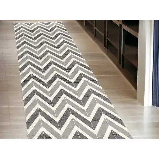 10' Gray Chevron Power Loom Runner Rug Photo 1