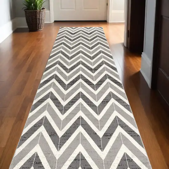 Gray Chevron Dhurrie Runner Rug Photo 1