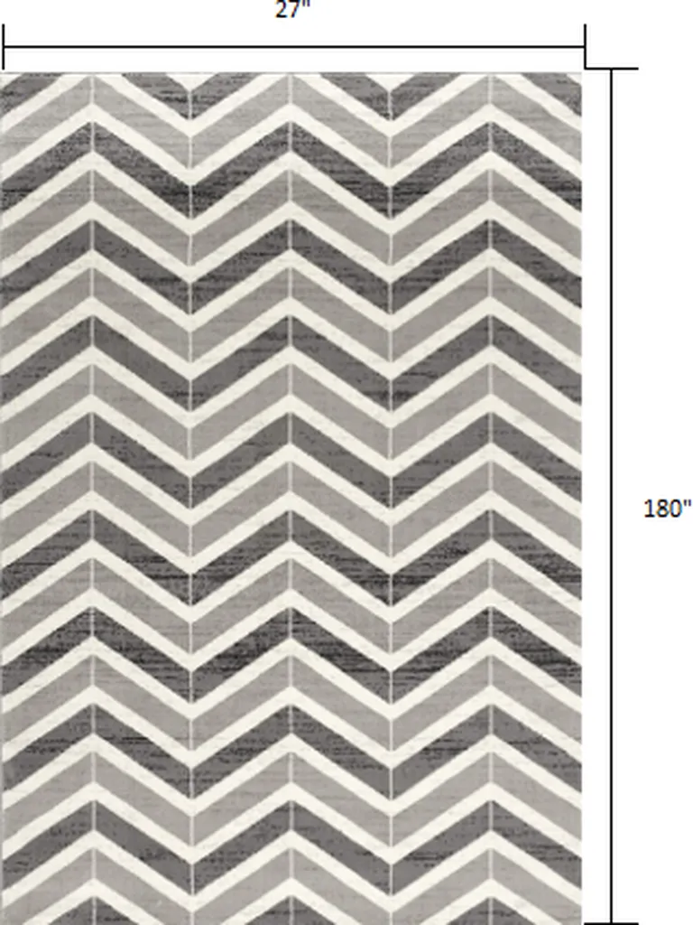 Gray Distressed Chevron Runner Rug Photo 2