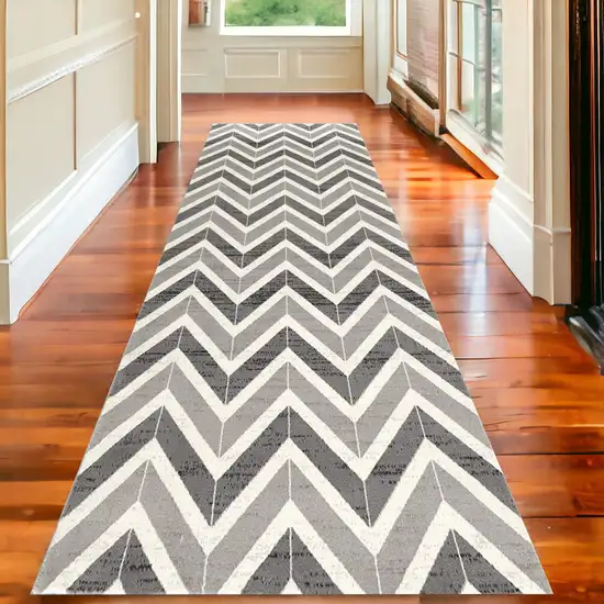 20' Gray Chevron Dhurrie Runner Rug Photo 1