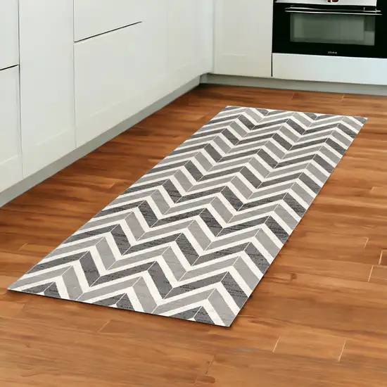 8' Gray Chevron Power Loom Runner Rug Photo 1