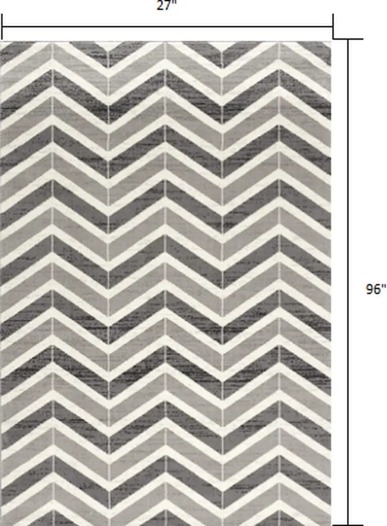 Gray Distressed Chevron Runner Rug Photo 2