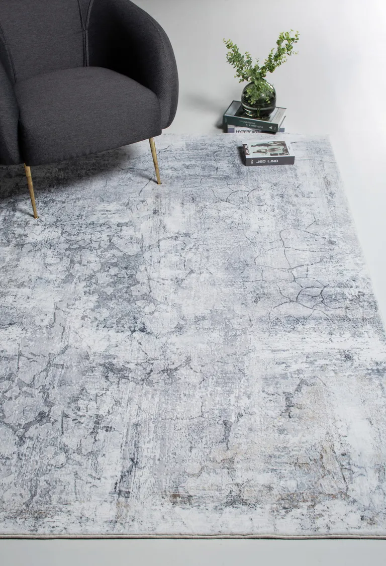 Gray Distressed Marble Area Rug Photo 5