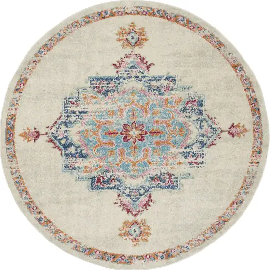 5' Gray And Ivory Round Power Loom Area Rug Photo 9