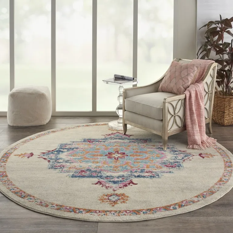 Gray Distressed Medallion Area Rug Photo 4