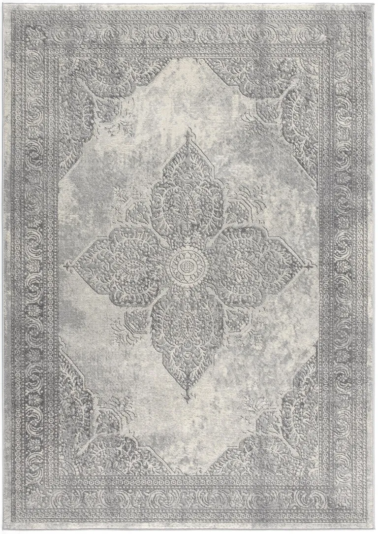 Gray Distressed Medallion Area Rug Photo 3