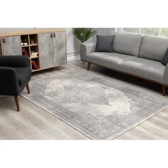 Gray Distressed Medallion Area Rug Photo 7